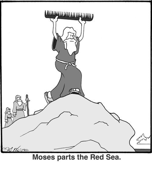 Moses parts the Red Sea.