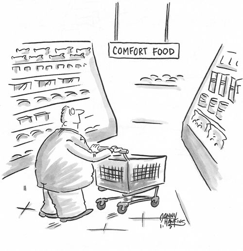 Heavy man sees 'Comfort Food' aisle