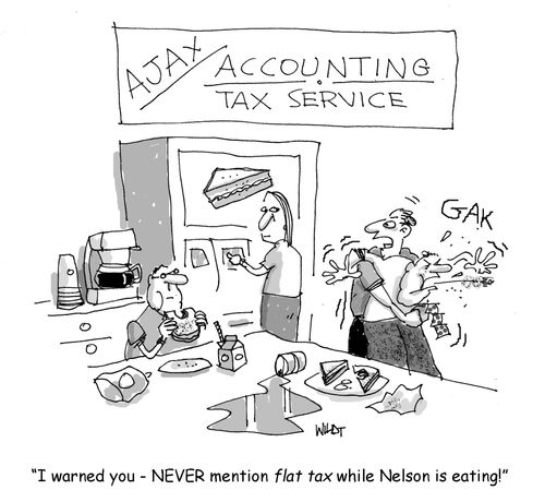 'I warned you - NEVER mention flat tax while Nelson is eating!'