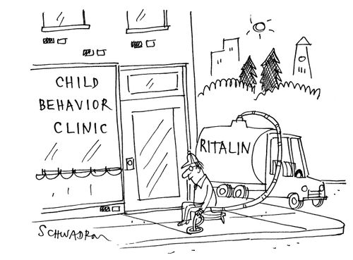 Man pumping 'Ritlain' into a Child Behaviour Clinic,