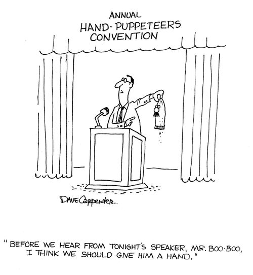 'Before we hear from tonight's speaker, Mr. Boo Boo, I think we should give hime a hand.'