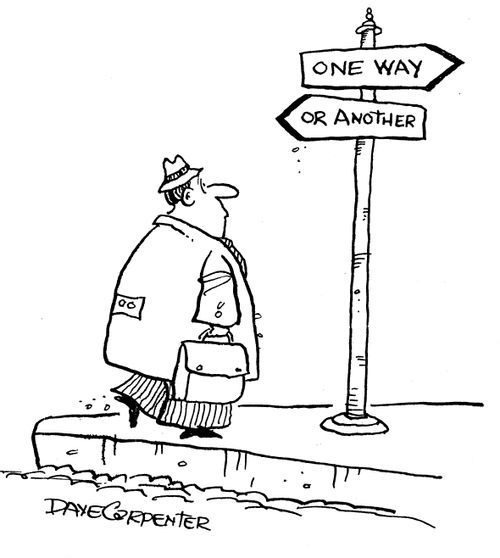 Road signs - 'One way' and 'Or another'.