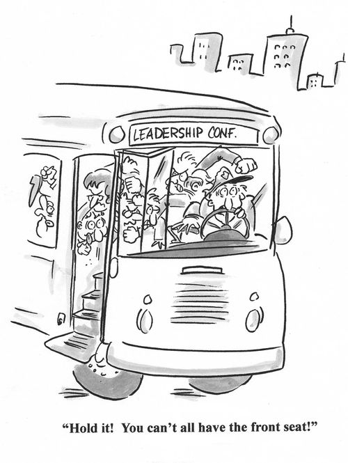 Bus driver going to Leadership Conference regarding people fighting: 'Hold it!  You can't all have the front seat!'