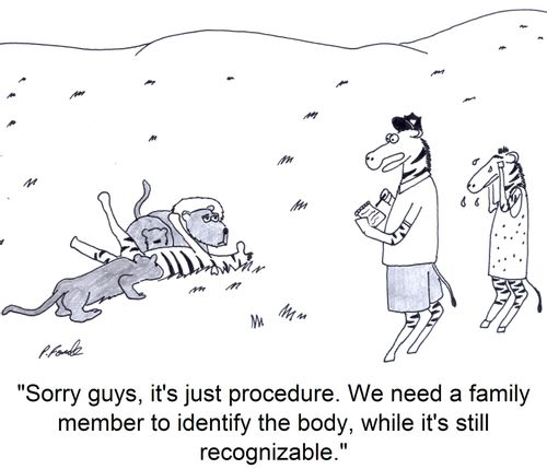 'Sorry guys, it's just procedure. We need a family member to identify the body, while it's still recognizable.'