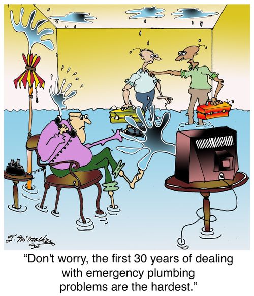 'Don't worry, the first 30 years of dealing with emergency plumbing problems are the hardest.'