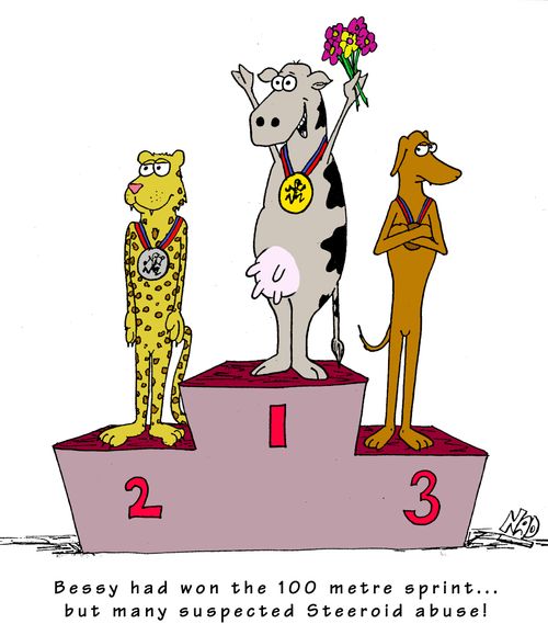 Bessy had won the 100m sprint... but many suspected Steeroid abuse!