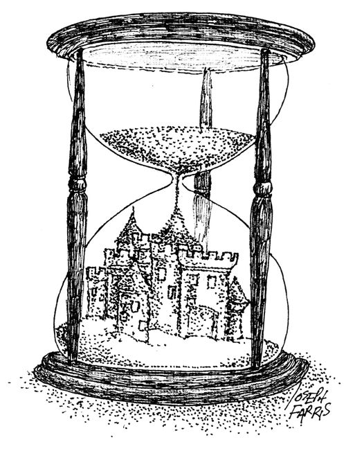 Sand castle in a sand timer.