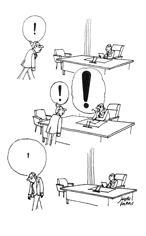 Angry man is beaten down by boss.