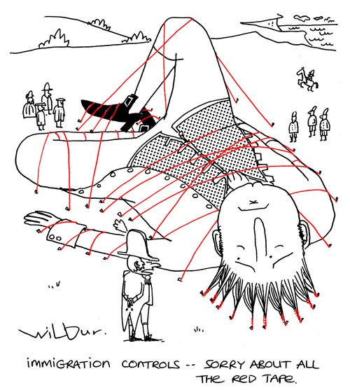 'Immigration controls... sorry about all the red tape.'