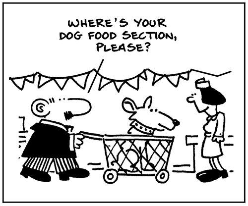 'Where's your dog food section, please?'