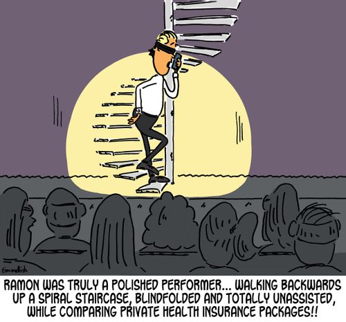 Ramon was truly a polished performer...walking backwards up a spiral staircase, blindfolded and totally unassisted, while comparing private health insurance packages!"