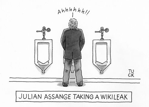 Julian Assange taking a Wikileak.