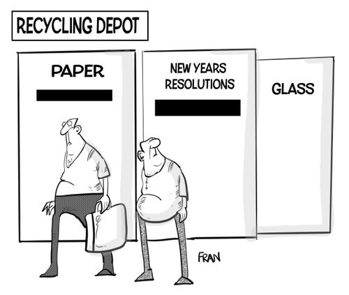 Recycling Depot: Paper, New Years Resolution, Glass.