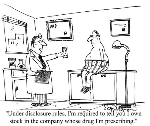 'Under disclosure rules, I'm required to tell you I own stock in the company whose