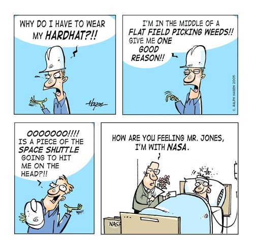 'Why do I have to wear a hardhat?!!'  