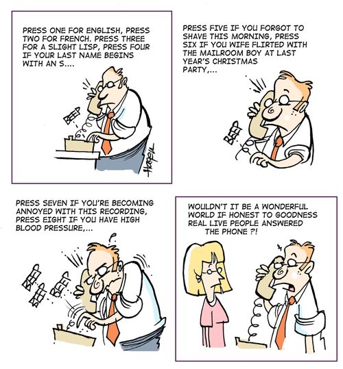 4 Panel - on how aggrivating voice mail and computerized answering can be.