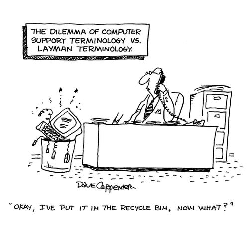 The Dilemma of Computer Support Terminology vs. Layman Terminology: 'Okay, I've put it in the recycle bin, now what?' 