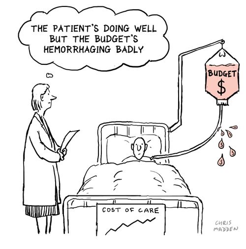 'The patient's doing well but the budget's hemorrhaging badly.'