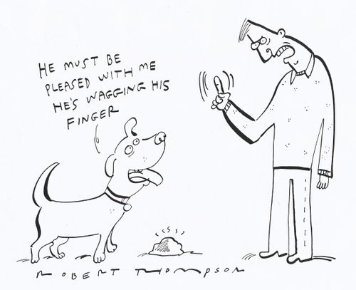 'He must be pleased with me. He's wagging his finger.'