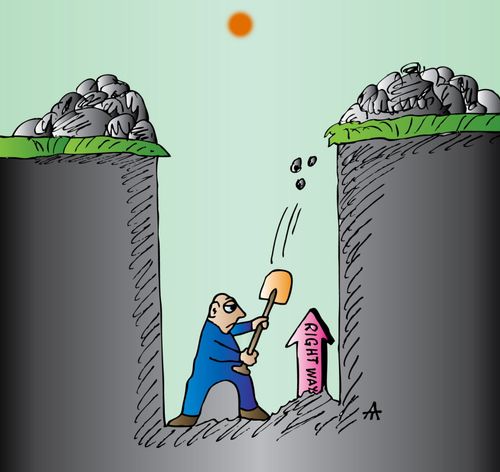 Right Way: Digging yourself out of a hole.