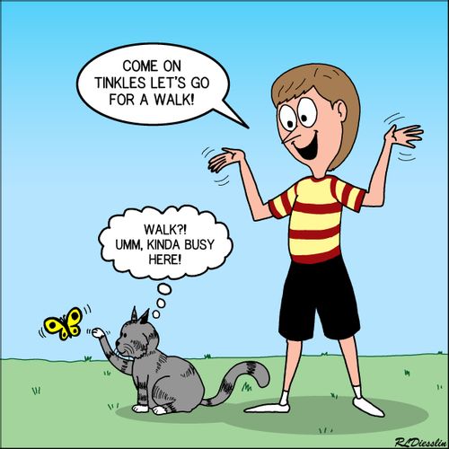 "Come on Tinkles let's go for a walk!"
