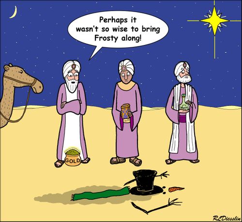 "Perhaps it wasn't so wise to bring Frosty along!"