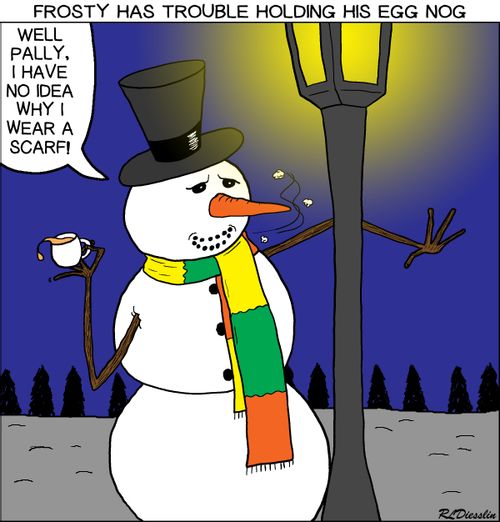 Frosty has Trouble Holding His Egg Nog