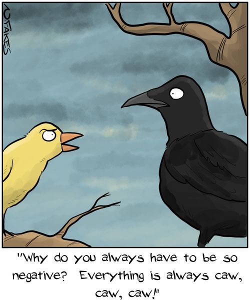 "Why do you always have to be so negative?  Everything is always caw, caw, caw!"
