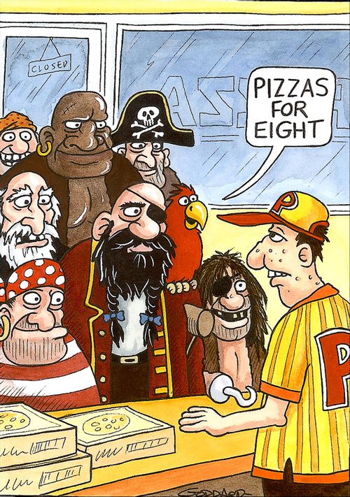 Parrot says: 'Pizzas for eight'.