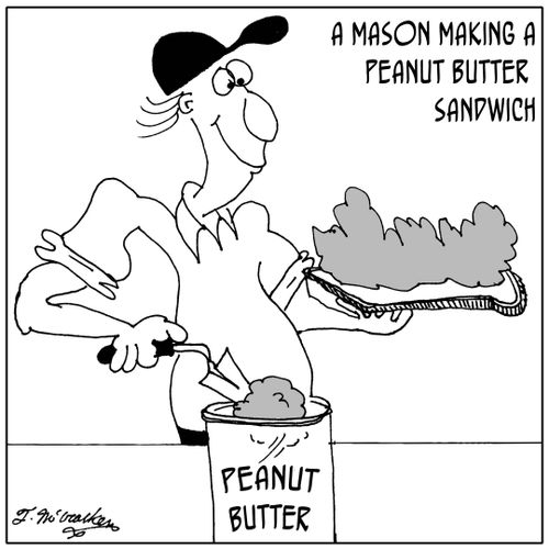 A mason making a peanut butter sandwich.