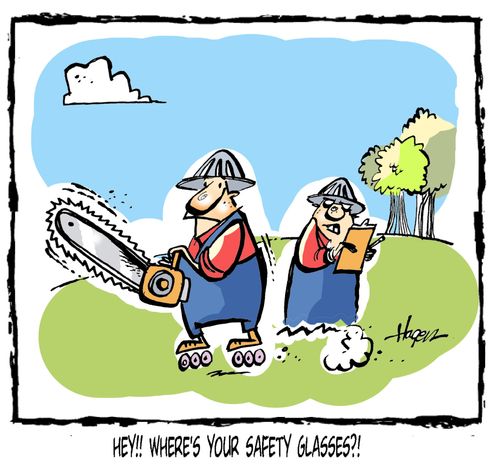'Hey!! Where's your safety glasses?!'
