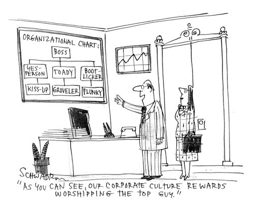 'As you can see, our corporate culture rewards worshipping the top guy.'