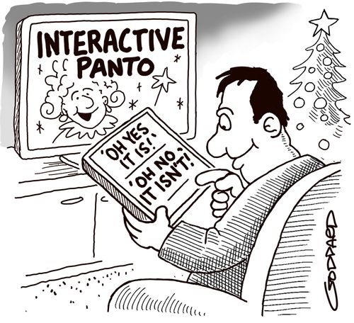 TV Interactive panto - Remote control buttons: Oh yes it is - Oh no it isn't.