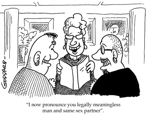 "I now pronounce you legally meaningless man and same sex partner."