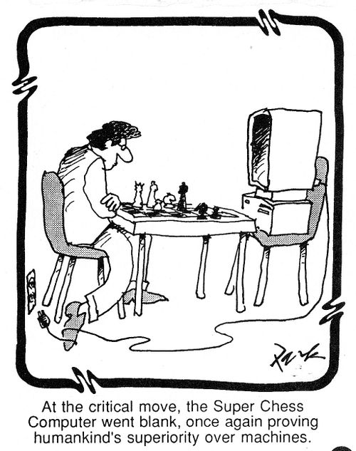 Chess player unplugs Chess Computer to win.