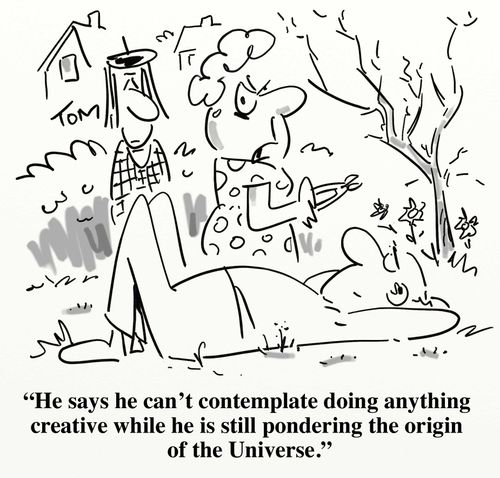 Lazy man contemplates the moment of creation.