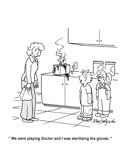 'We were playing Doctor and I was sterilizing the gloves.'