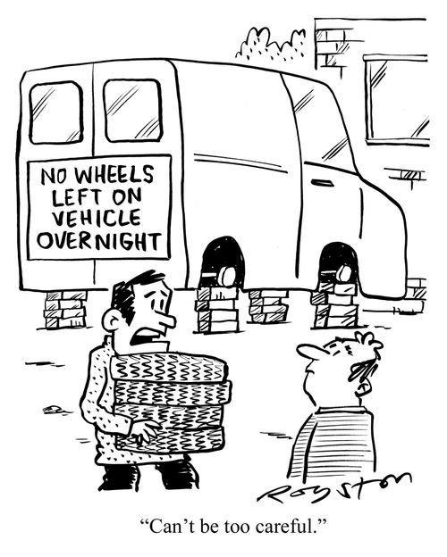 No wheels left on vehicle overnight. Man says: 'Can't be too careful.'