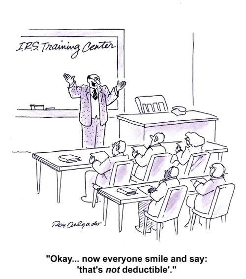 'Okay... now everyone smile and say: 'that;s not deductible'.'