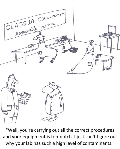 'Well, you're carrying out all the correct procedures and your equipment is top-notch. I just can't figure out why your lab has such a high level of contaminants.'