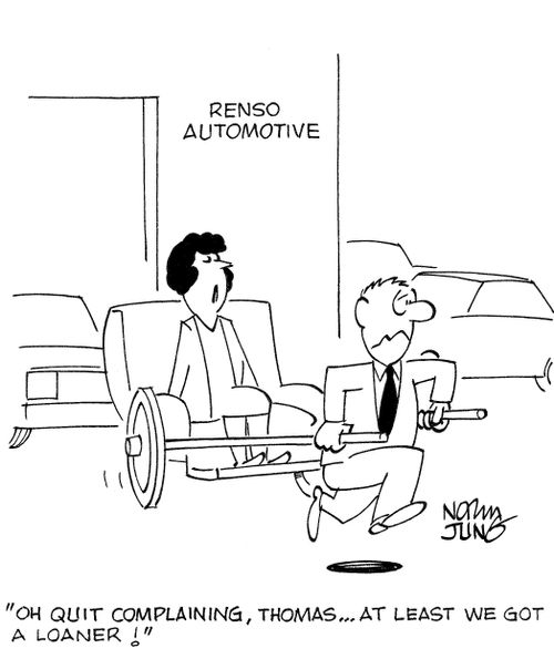 'Oh quit complaining, Thomas...at least we got a loaner!'