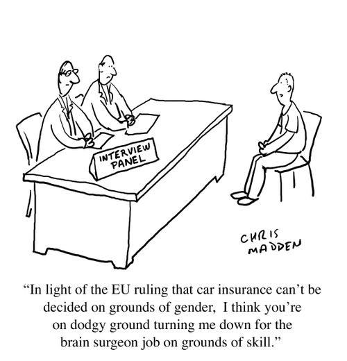 EU rules state charging men more than women for car insurance is discrimination.