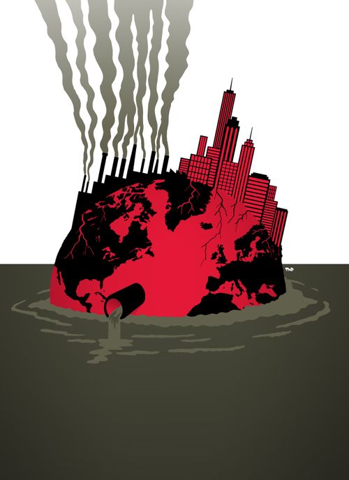 The earth sinking into a quagmire of pollution.