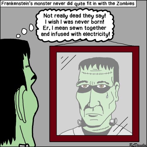 Frankenstein's monster never did quite fit in with the Zombies.