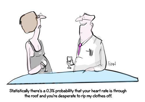 "Statistically there's a o.3% probability that your heart rate is through the roof and you're desperate to rip my clothes off."