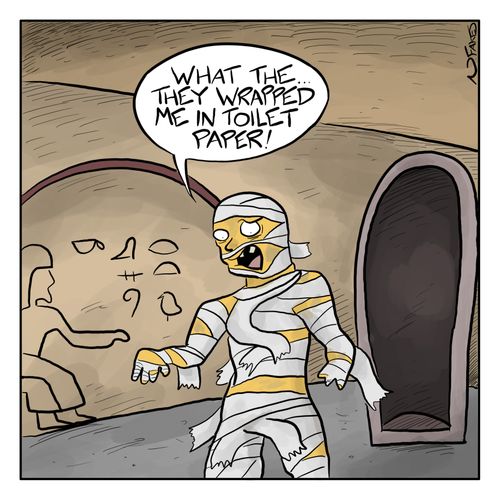 "What the...They wrapped me in toilet paper!"