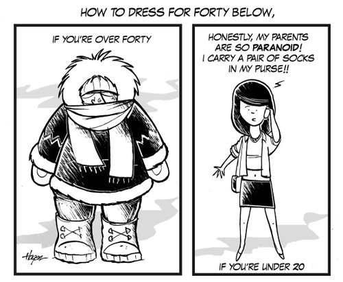 How to dress for forty below...if you're over forty, or under twenty.