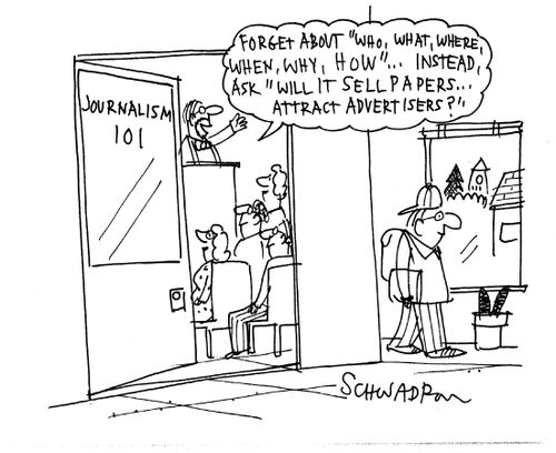 'Forget about 'who,what,when,where,why,how'...Instead 'Will it sell papers...attract advertisers?'