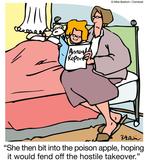 "She then bit into the poison apple, hoping it would fend off the hostile takeover."