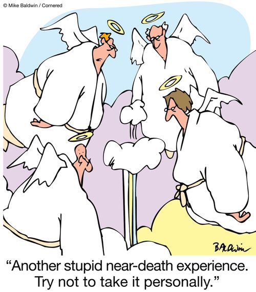'Another stupid near-death experience. Try not to take it personally.'